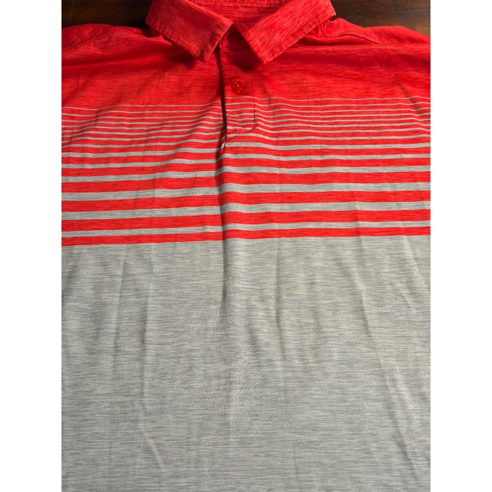 Under Armour Mens HeatGear Loose Polo Shirt Red Grey Striped Size Large